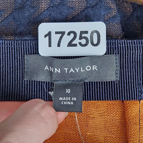 Ann Taylor Skirt Womens 10 Navy Blue Pencil Textured Jacquard Houndstooth NEW - Picture 8 of 11